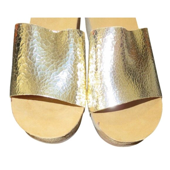 ALDO Savassa 97 Gold Metallic Leather Platform Wedges Eur 40 or US 9.5 - Picture 2 of 11